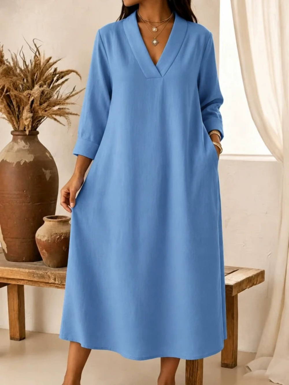 ZARA Spring Autumn Loose Slim Seven-Eighths Sleeve Commuter Dress